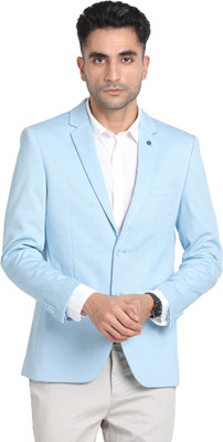 TURTLE Solid Single Breasted Casual Men Blazer(Blue)