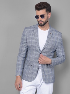 CRIMSOUNE CLUB Checkered Single Breasted Casual Men Blazer(Blue)