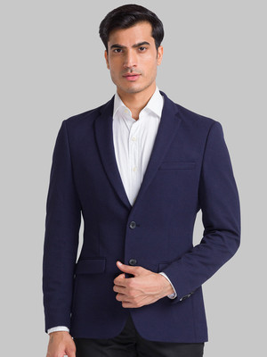 PARK AVENUE Self Design Single Breasted Formal Men Blazer(Dark Blue)
