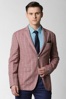 PETER ENGLAND Checkered Single Breasted Formal Men Blazer(Pink)