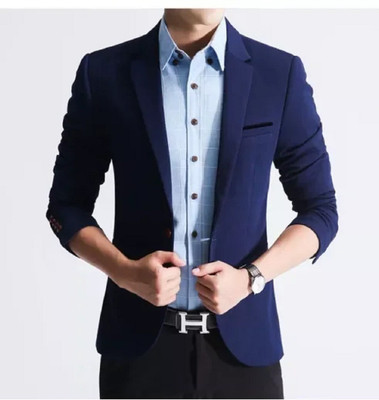TRULYFEB Solid Single Breasted Casual, Wedding Men Blazer(Blue)