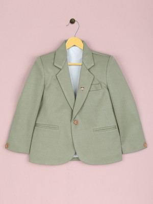 Ridokidz Solid Single Breasted Casual Boys Blazer(Green)