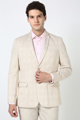 PETER ENGLAND Checkered Single Breasted Formal Men Blazer(Beige)