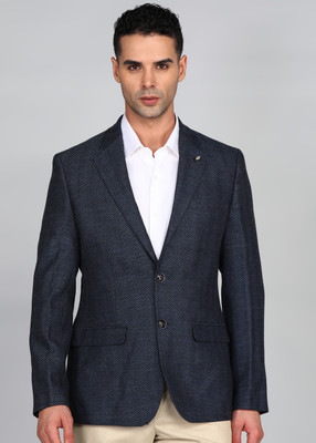 PARK AVENUE Self Design Single Breasted Formal Men Blazer(Dark Blue)