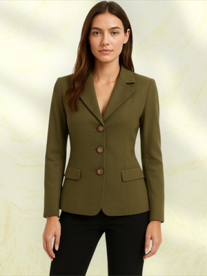 Pepzo Solid Double Breasted Casual Women Blazer(Green)