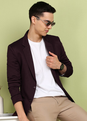FUBAR Solid Single Breasted Formal Men Blazer(Purple)
