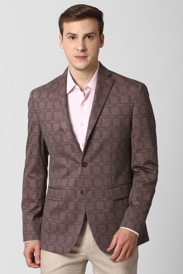 PETER ENGLAND Checkered Single Breasted Formal Men Blazer(Brown)