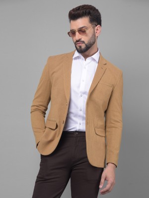 CRIMSOUNE CLUB Solid Single Breasted Casual Men Blazer(Brown)