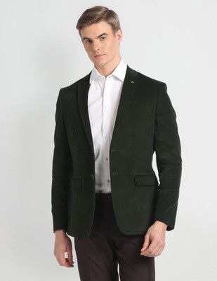 ARROW Solid Single Breasted Formal Men Blazer(Green)