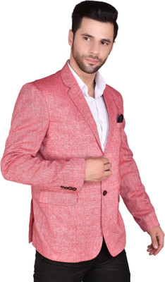 PRINT CULTR Solid Single Breasted Festive & Wedding Men Blazer(Pink)