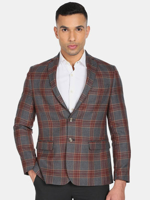 ARROW Checkered Single Breasted Formal Men Blazer(Grey)