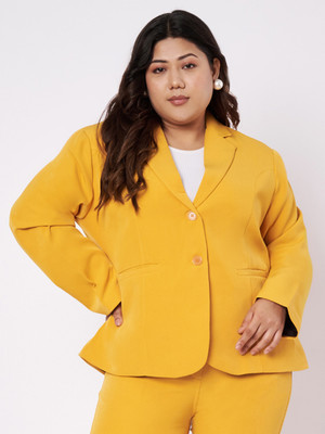 BRINNS Solid Single Breasted Formal Women Blazer(Yellow)