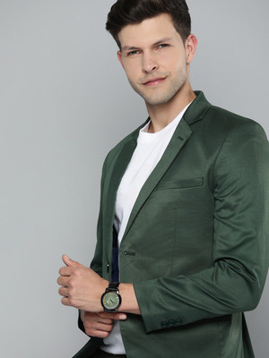 HERE&NOW Solid Single Breasted Casual Men Blazer(Green)