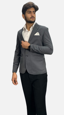 gargian master cut Checkered Single Breasted Formal Men Blazer(Grey)