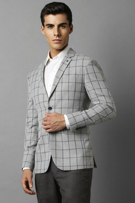 LOUIS PHILIPPE Checkered Single Breasted Formal Men Blazer(Grey)