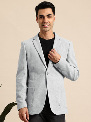Mast & Harbour Solid Single Breasted Formal Men Blazer(Grey)