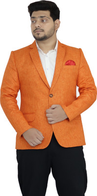RAHMAN CREATION Solid Single Breasted Casual Men Blazer(Orange)