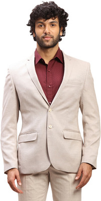 PARX Solid Double Breasted Formal Men Blazer(Beige)