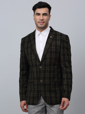 CANTABIL Checkered Single Breasted Formal Men Blazer(Green)