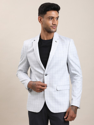 TURTLE Checkered Single Breasted Casual Men Blazer(Grey)