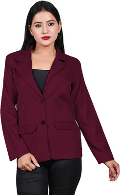 BLUEWEARS Solid Single Breasted Casual, Formal, Party, Festive & Wedding Women Blazer(Maroon)