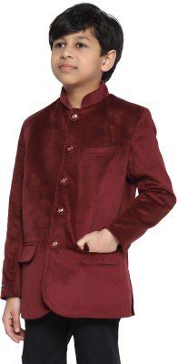 TAHVO Solid Bandhgala Party Boys Blazer(Maroon)