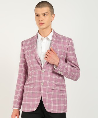 PARK AVENUE Checkered Single Breasted Formal Men Blazer(Purple)