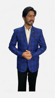 gargian master cut Checkered Single Breasted Formal, Party Men Blazer(Blue)