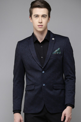 VAN HEUSEN Solid Single Breasted Party Men Blazer(Dark Blue)