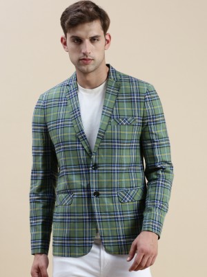 Showoff Checkered Single Breasted Casual Men Blazer(Green)