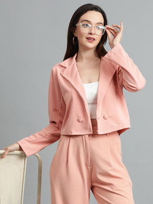 KOTTY Solid Single Breasted Casual Women Blazer(Pink)