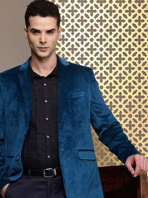 House of Pataudi Solid Single Breasted Party Men Blazer(Green)