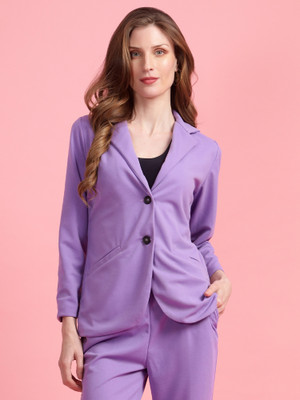 Kiwwi by Kirti Solid Single Breasted Formal Women Blazer(Purple)