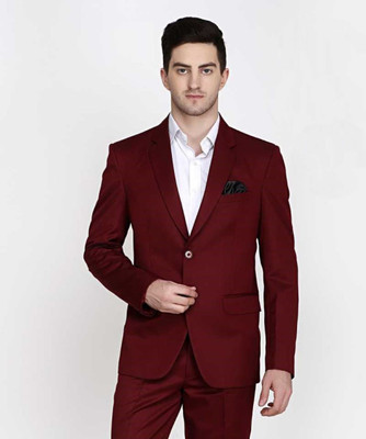 FIVEFEB Solid Single Breasted Wedding, Formal, Casual Men Blazer(Maroon)