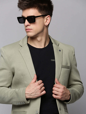 SHOWOFFFF Solid Single Breasted Casual Men Blazer(Dark Green)