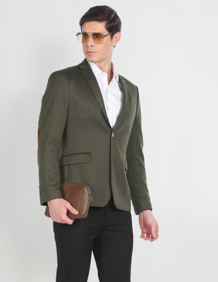 ARROW Solid Single Breasted Formal Men Blazer(Green)