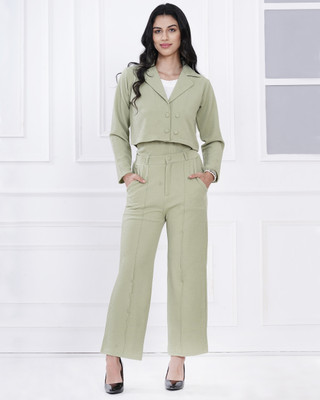 Bellwell Solid Mandarin Casual Women Blazer(Light Green)