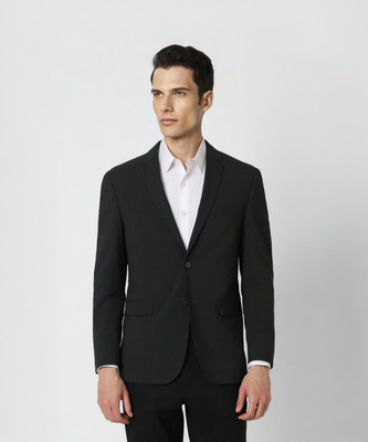 VAN HEUSEN Solid Single Breasted Formal Men Blazer(Dark Green)