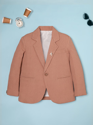 Ridokidz Solid Single Breasted Casual Boys Blazer(Orange)