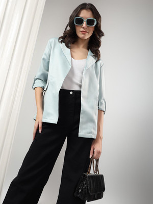 KOTTY Solid Mandarin Casual Women Blazer(Blue)