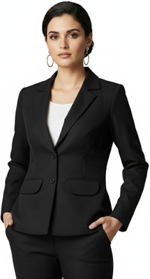 TrendArc Solid Single Breasted Formal Women Blazer(Black)