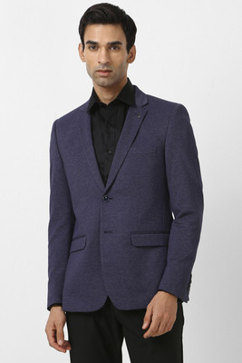 VAN HEUSEN Solid Single Breasted Casual Men Blazer(Dark Blue)