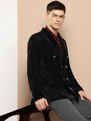 INVICTUS Self Design Double Breasted Party Men Blazer(Blue)