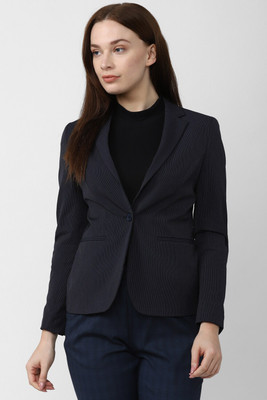 VAN HEUSEN Solid Single Breasted Casual Women Blazer(Dark Blue)