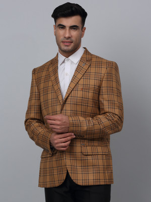 CANTABIL Checkered Single Breasted Formal Men Blazer(Brown)