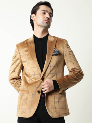 Rare Rabbit Solid Single Breasted Formal Men Blazer(Yellow)