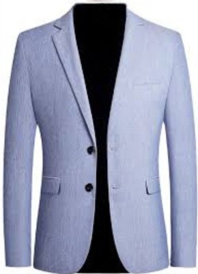 Jcje Solid Single Breasted Festive Men Blazer(Light Blue)