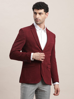 TURTLE Self Design Single Breasted Casual Men Blazer(Red)