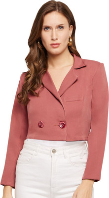 Martini Solid Double Breasted Formal Women Blazer(Pink)