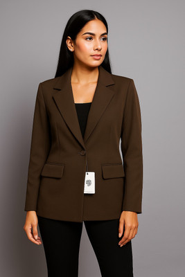 Aaromcollection Solid Single Breasted Casual, Formal Women Blazer(Brown)